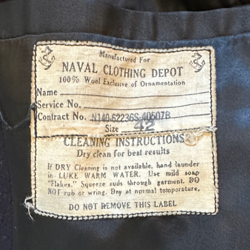 Vintage Naval Wool Men’s Pea Coat Jacket Color: Navy Size 42 (Medium)